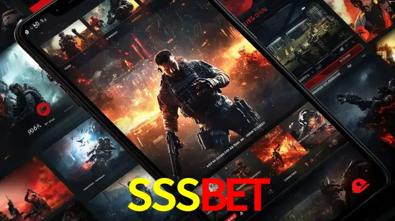 Tela de um celular exibindo uma galeria de jogos de tiro com temática militar, mostrando a variedade de e-sports disponíveis para apostas na plataforma de entretenimento SSSBET.