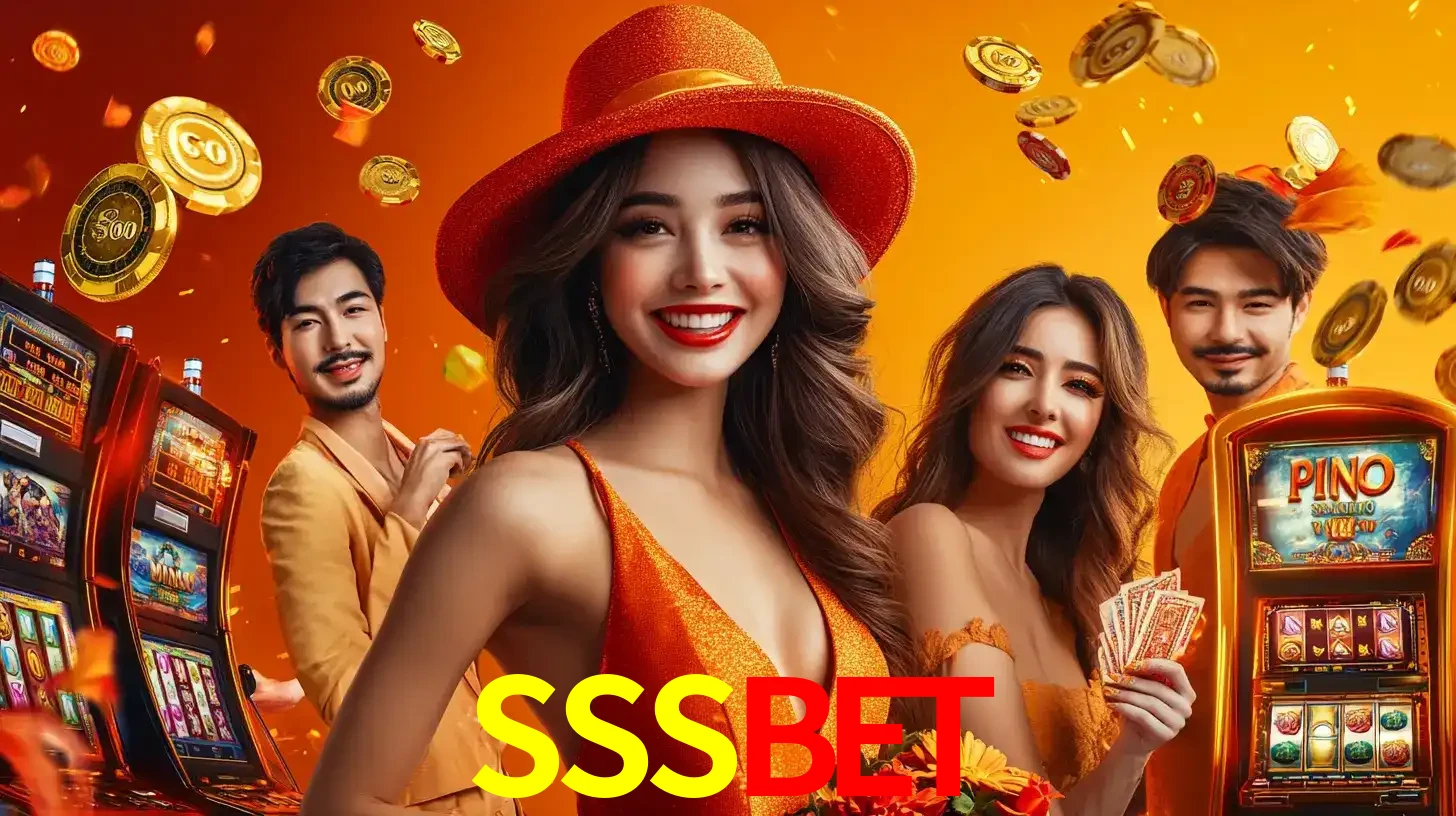 Grupo de amigos asiáticos sorrindo e se divertindo com máquinas de caça-níqueis em um ambiente festivo, celebrando suas vitórias nos jogos de cassino do SSSBET.