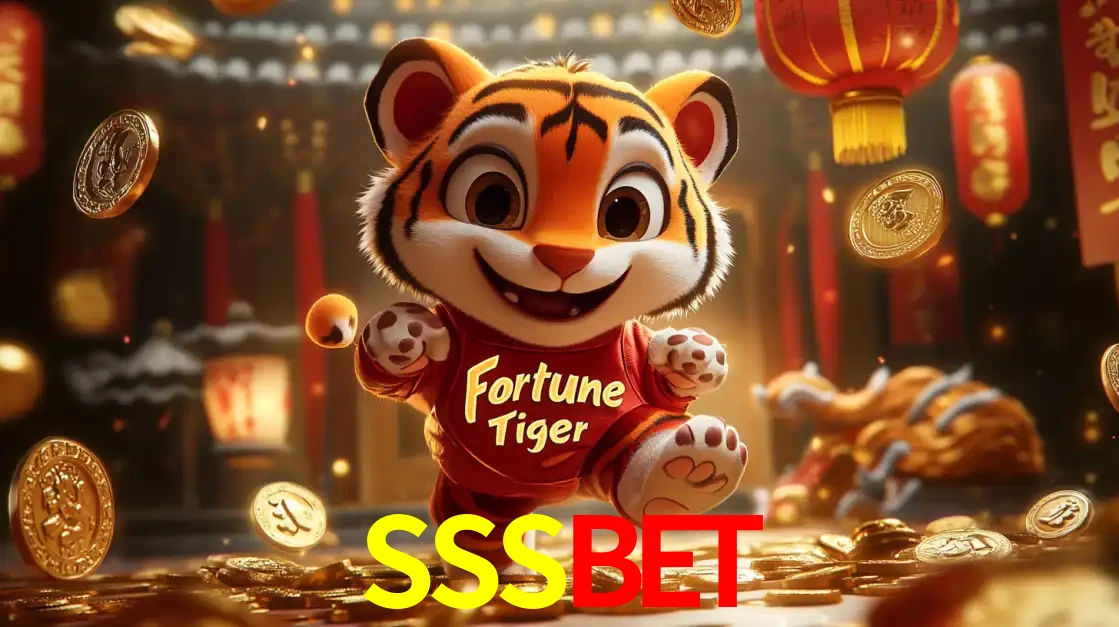 O alegre personagem do Fortune Tiger correndo sobre um caminho de moedas de ouro, simbolizando os grandes prêmios e a diversão do popular jogo de slot do SSSBET.