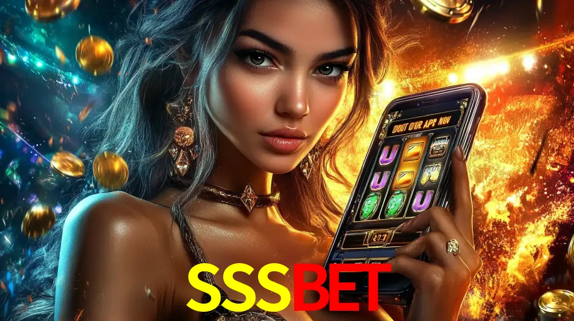 Mulher elegante mostrando um jogo de caça-níqueis em seu smartphone, destacando a experiência de cassino móvel oferecida pelo aplicativo SSSBET.